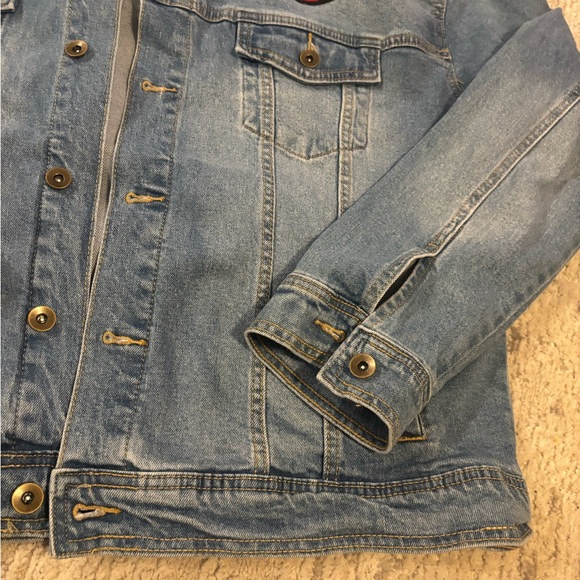 Adidas Blue Denim Jacket with Rainbow Patch - Picture 2 of 6